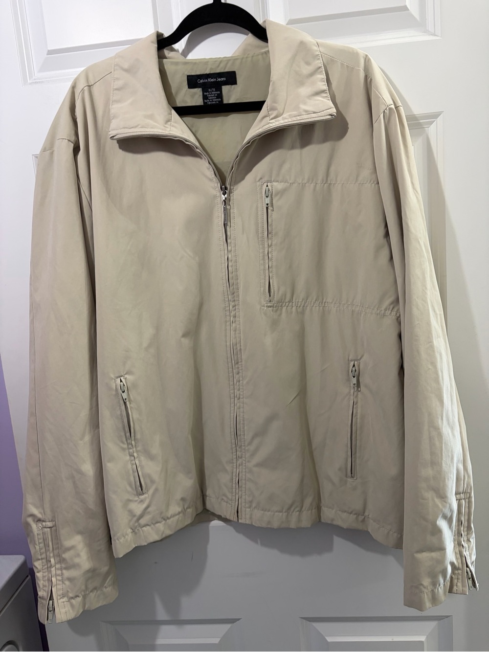 Vintage Calvin Klein Herrington Jacket in Cream w/ Multiple Pockets/Zippers